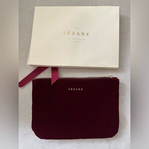 Sezane Burgundy Cosmetic/Makeup Bag velvet Zip pouch